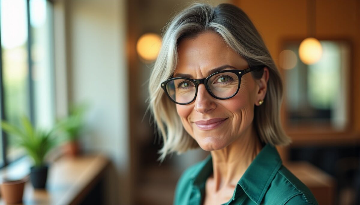Coiffures tendance pour femmes de 50 ans portant des lunettes et ayant des cheveux fins